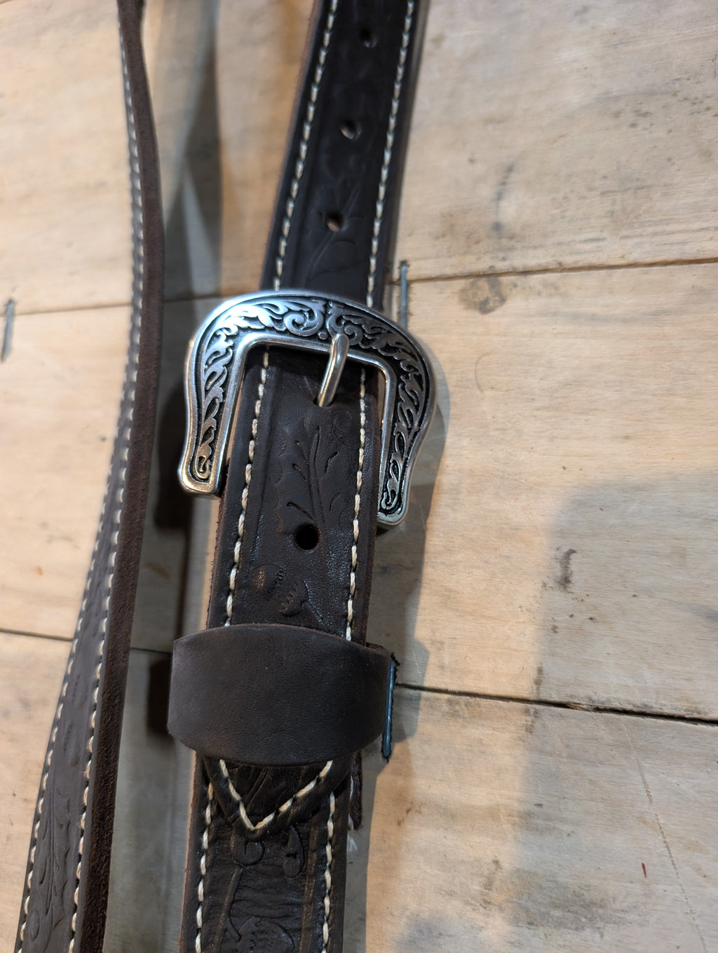 Belt style One ear headstall rounded  buckle floral tooling