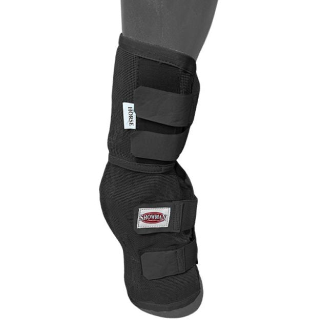 Black Contoured Mesh Rip Resistant Fly Boot on a horse leg front view