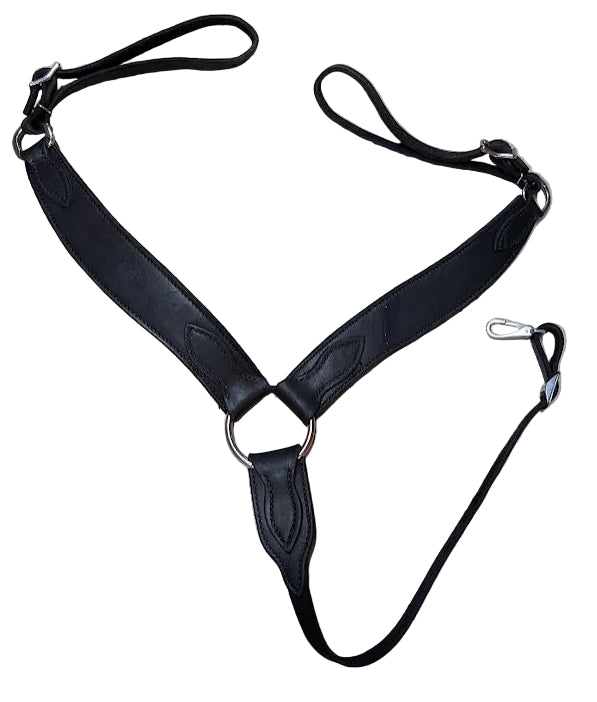 Genuine Black Leather Breast collar with  stainless hardware. 
