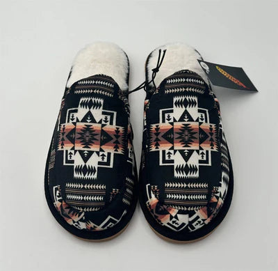 Black Aztec Slippers (No Heel)