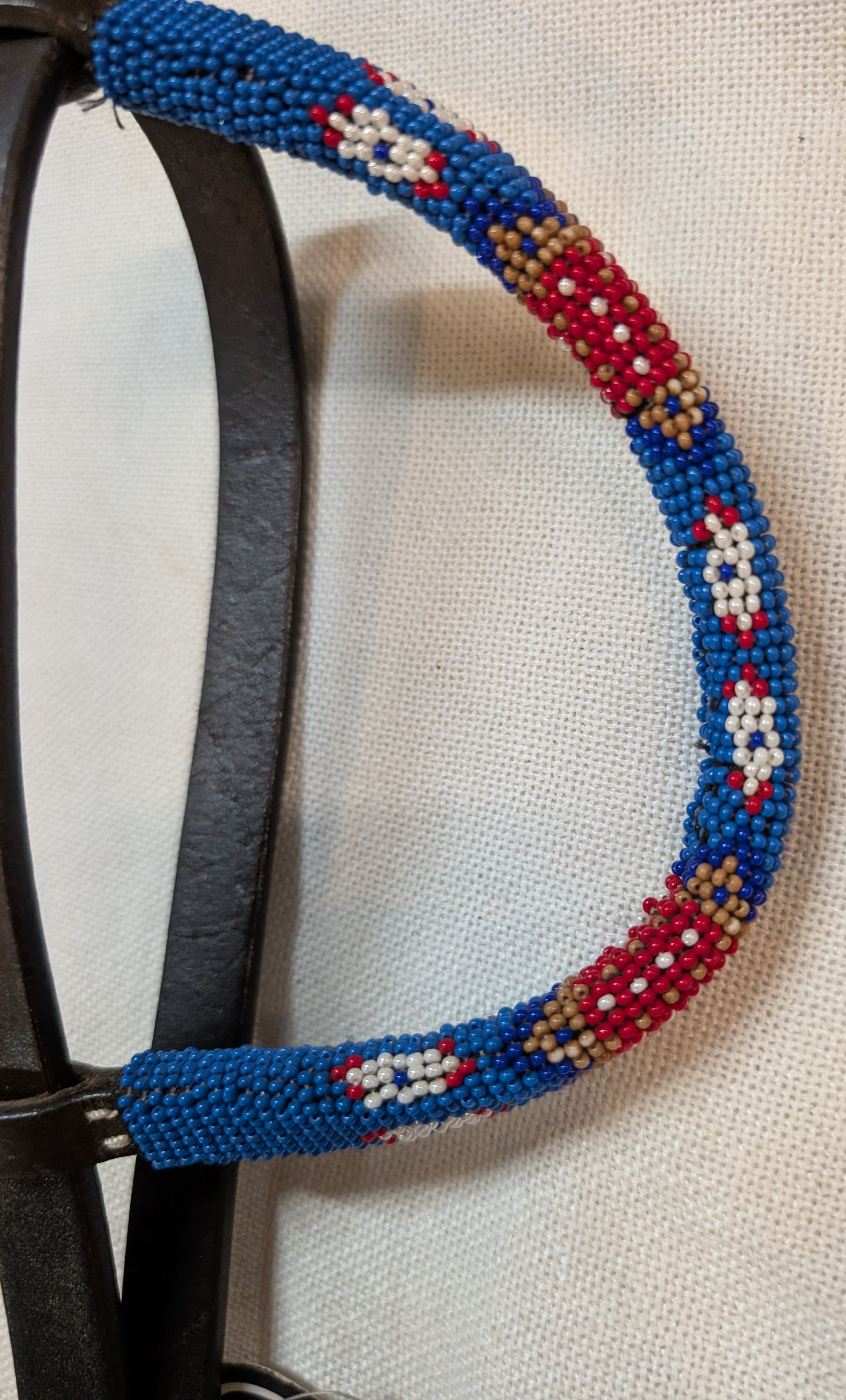 Beaded 1 Ear headstall blue & Red