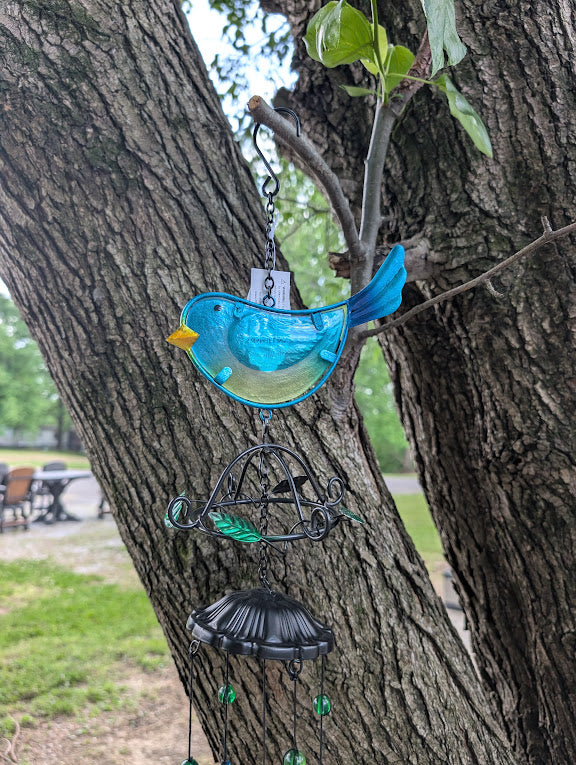 Blue bird glass windchimes