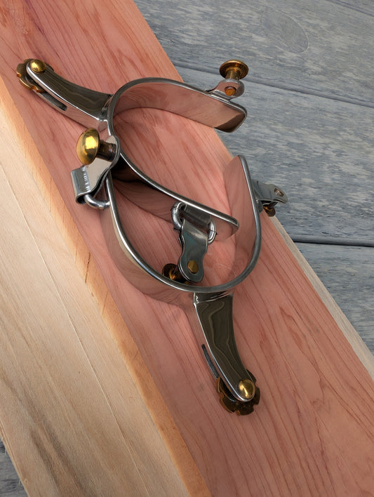 Cowgirl riding spurs with brass rowel