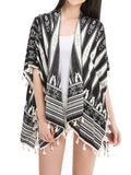 Tribal print viscose beach kimono cover-up for women, open-front style