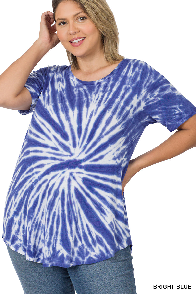 Plus-size Zenana bright blue tie dye shirt 
