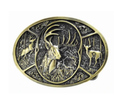 Bronze color Belt buckle with deer design on a white background