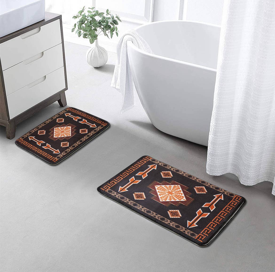 Brown Aztec-style Western rug set for kitchen or bathroom

Rustic 2-piece memory foam mat set with tribal print design