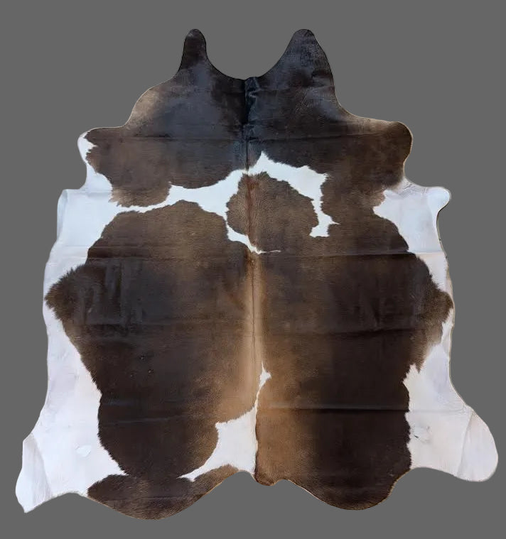 brown and with cowhide rug with a gray background.