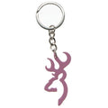 Pink keychain with a deer head design on a white background