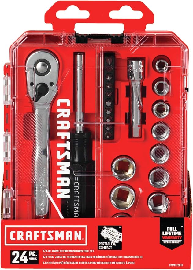 CRAFTSMAN Socket Set, Nano Metric, 3/8" Drive, 24Piece (CMMT12011)