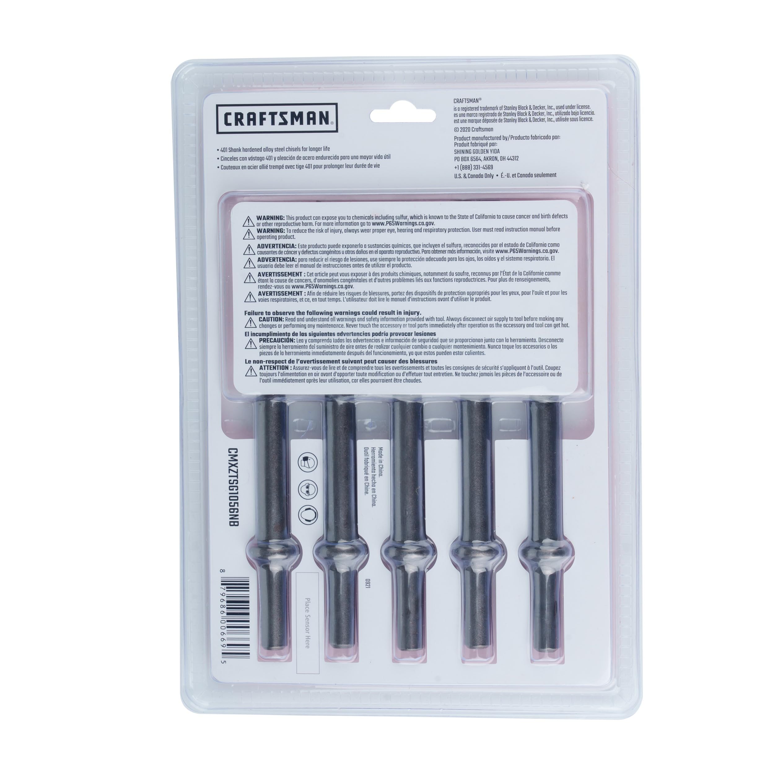 CRAFTSMAN 5-Piece Air Chisel Set, 0.401-in Shank, Hardened Alloy Steel, Variety of Chisel Heads for Multiple Applications