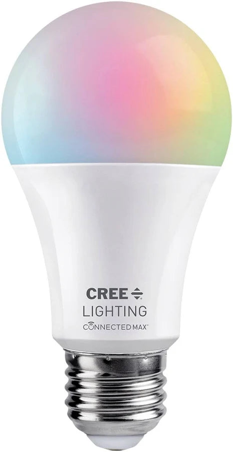 Cree Lighting connected smart light bulb with multicolored shade on a white background