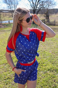 Red, White, Blue Drawstring Shorts, Casual Southwestern shorts