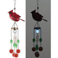 Solar-powered wind chime with red cardinal bird and colorful beads 