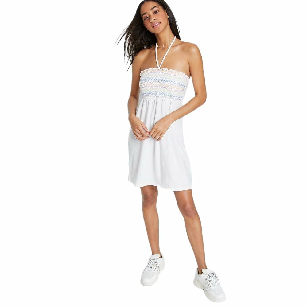 Women’s smocked terry convertible dress worn strapless in coral pink – Wild Fable