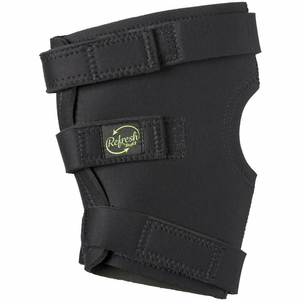 Black hock support brace with a visible brand logo on a white background