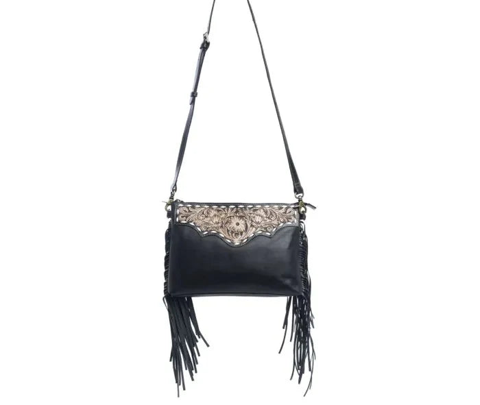 Myra Chaparral Ridge Hand-Tooled Shoulder Bag in Coal