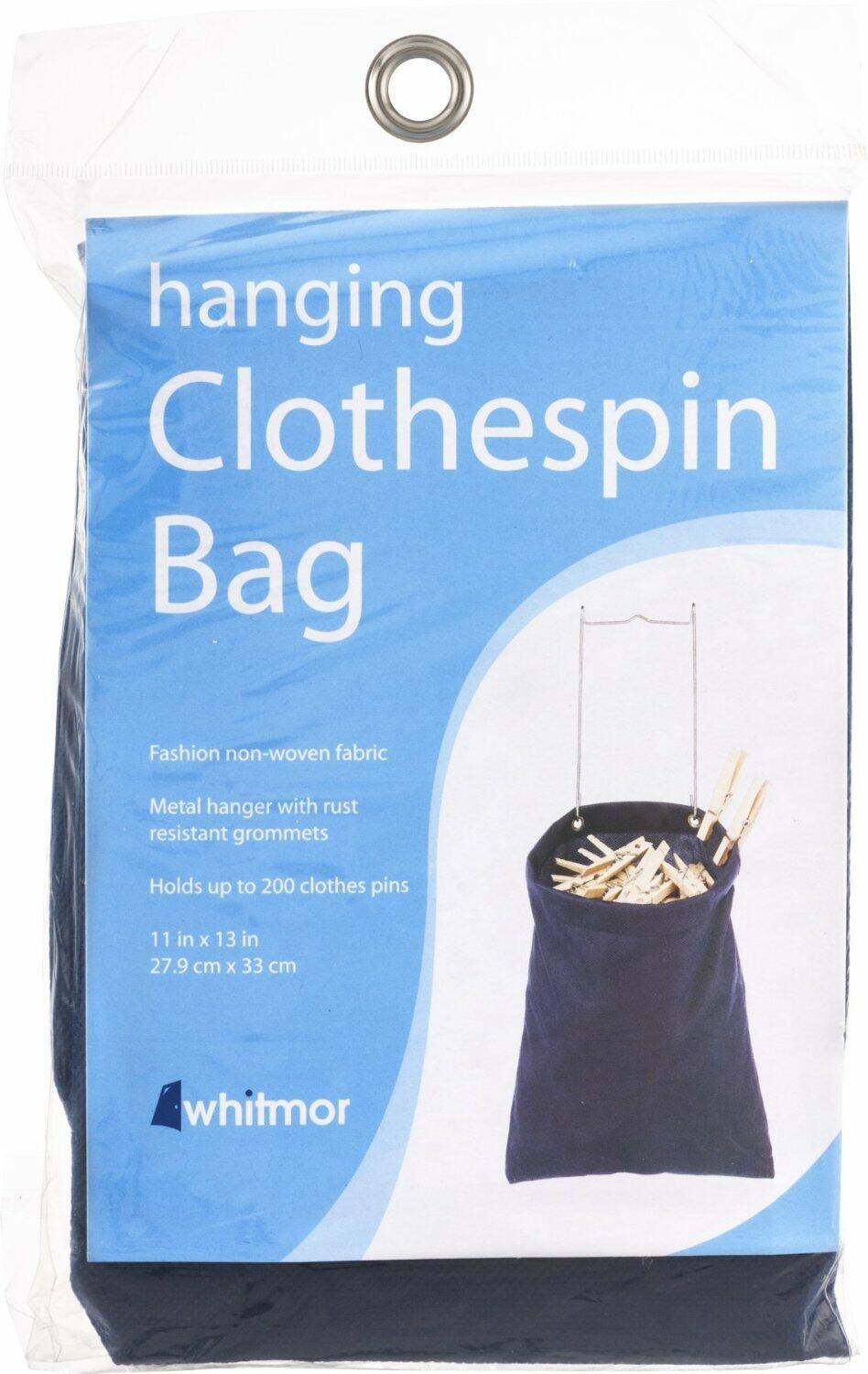 Close-up of navy clothespin bag showing breathable mesh material and reinforced stitching