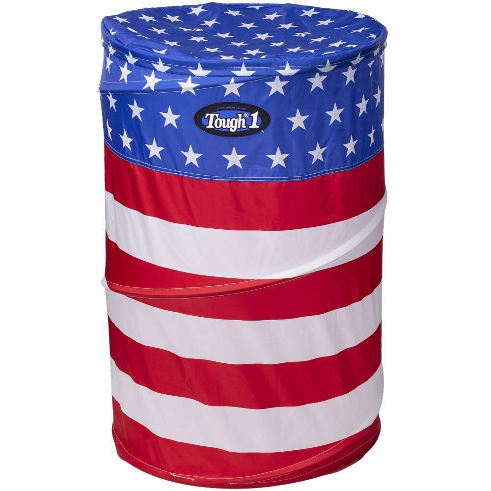 Collapsible red white and blue practice barrels with carry case and stakes