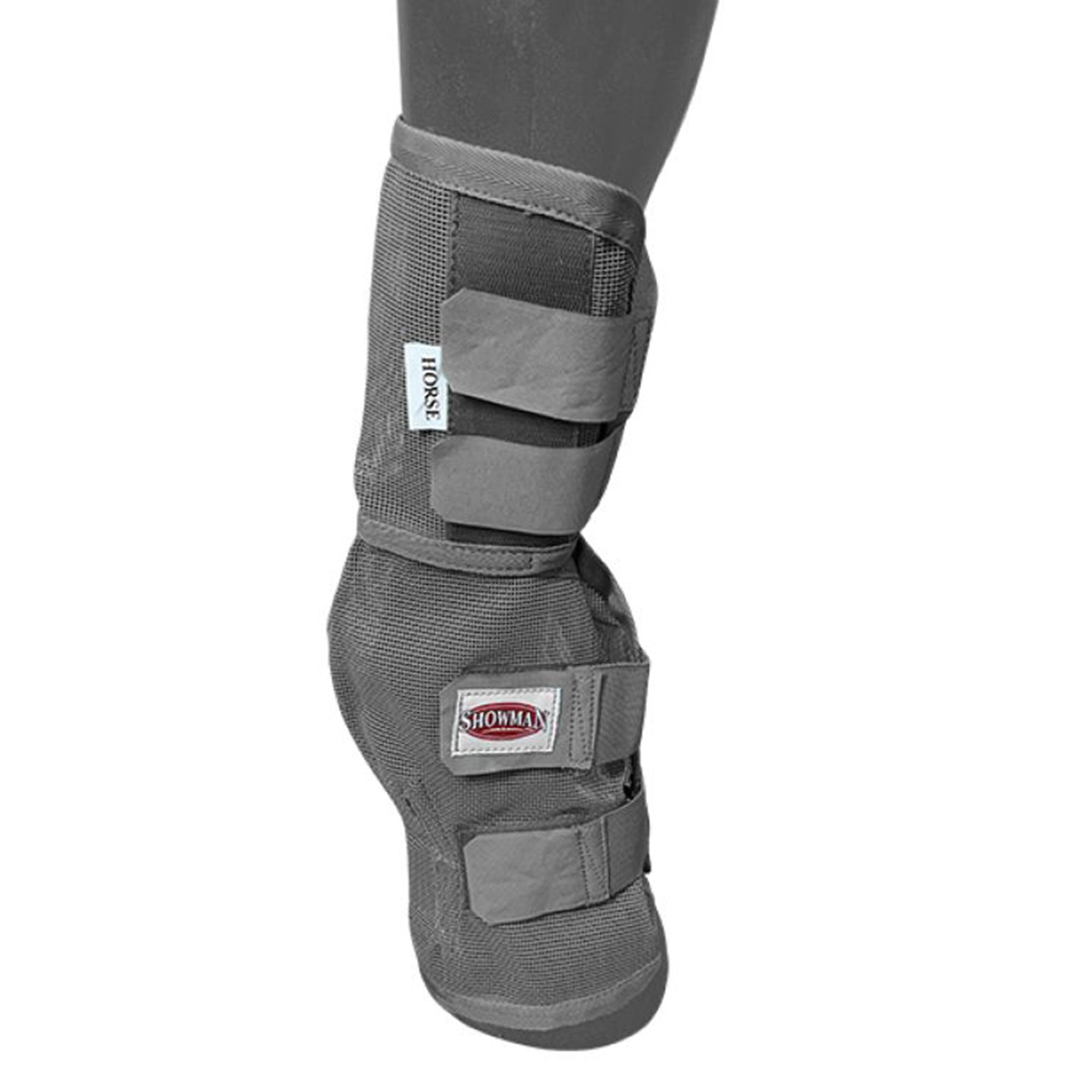 Grey Contoured Mesh Rip Resistant Fly Boots on a horse leg front view