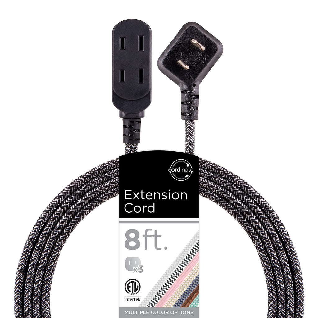 
Cordinate Extension Cord, 8 Ft, 3-Outlet Flat Plug, Braided with Multiple Outlets, 2 Prong, Safety Slide 125V