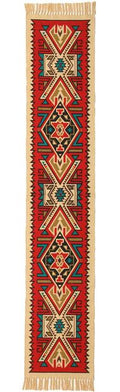 Red aztec Table runner with white back ground