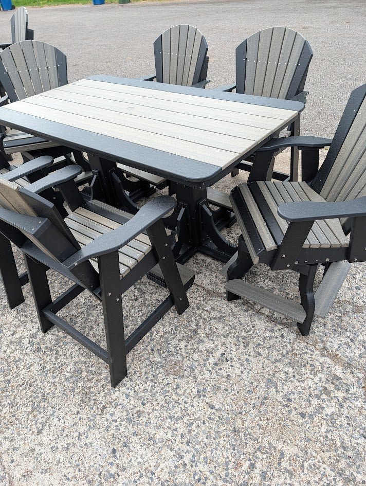 Black and Barn Board Counter Height Poly Outdoor Dining Set – 72" Table with 6 Chairs (2 Swivel + 4 Stationary)