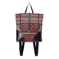 Backpack with aztec western design with a whitebackground.