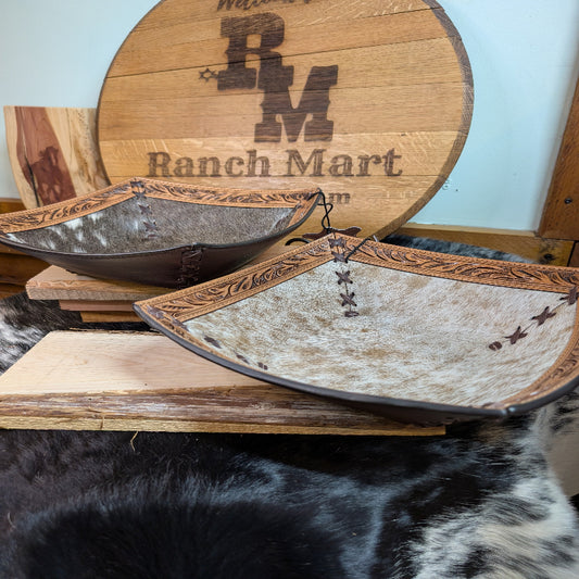 Cowhide Bowls with Leather