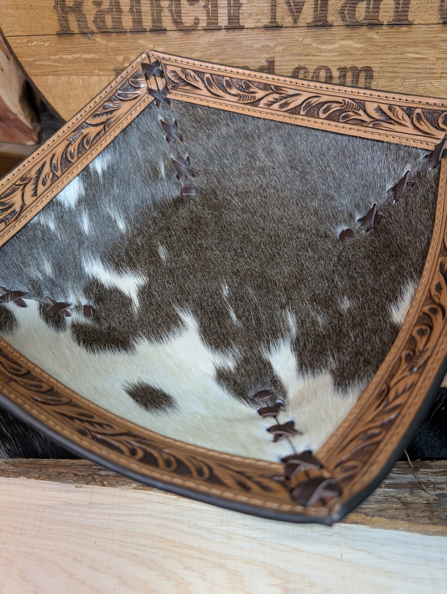 Cowhide Bowls with Leather