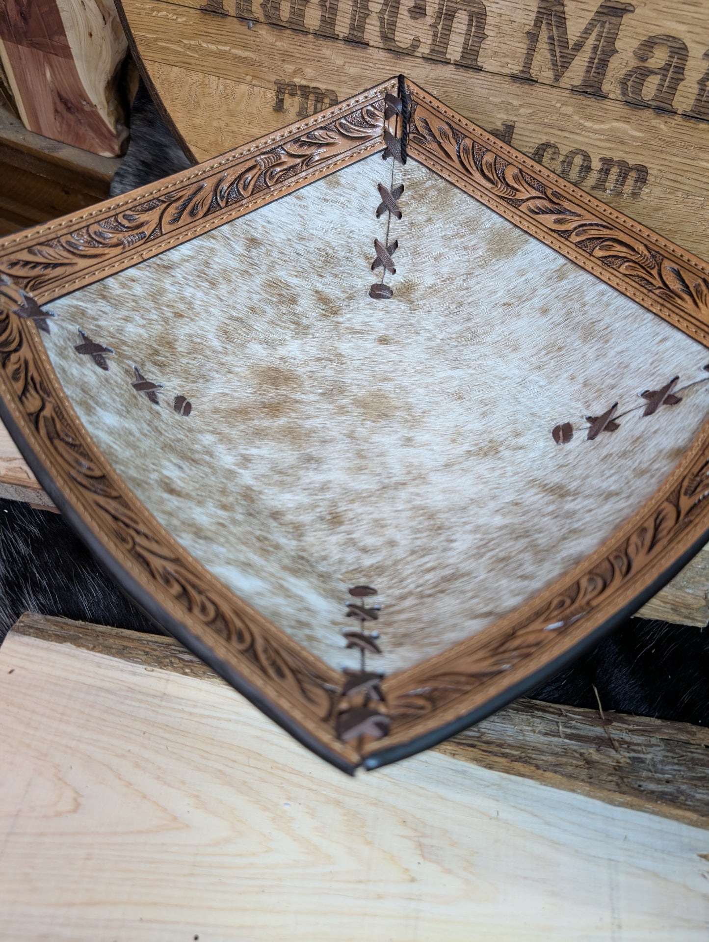 Cowhide Bowls with Leather