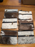 Cowhide Leather Coin Purse – 2 Pocket Western Zip Pouch on wood surface
