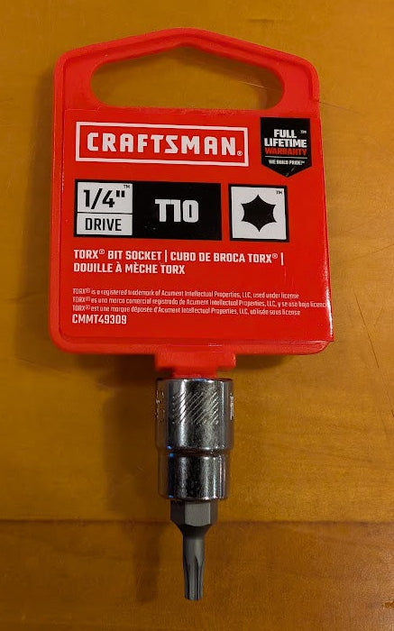 Craftsman1/4" T10 Torx Bit Socket with a wood background.