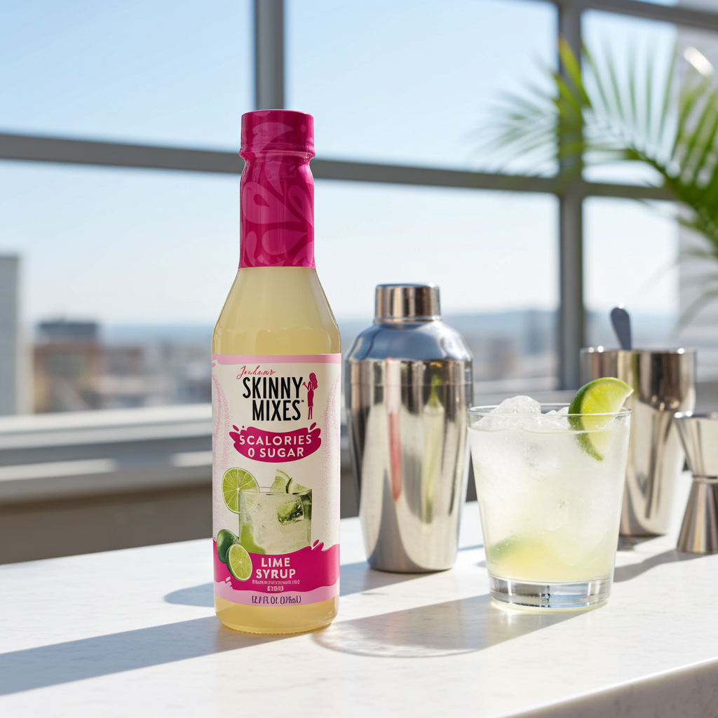 Jordan's Skinny Mixes Sugar Free Lime Syrup being used to make a low-calorie cocktail