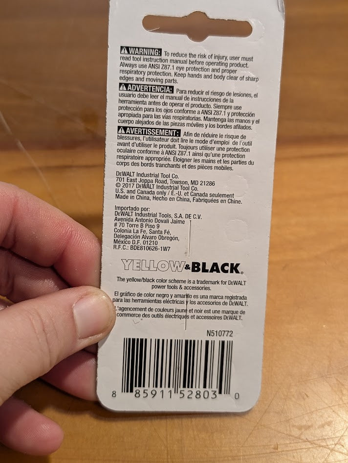 Back of the package of a Dewalt DWA4973 grinding stone 