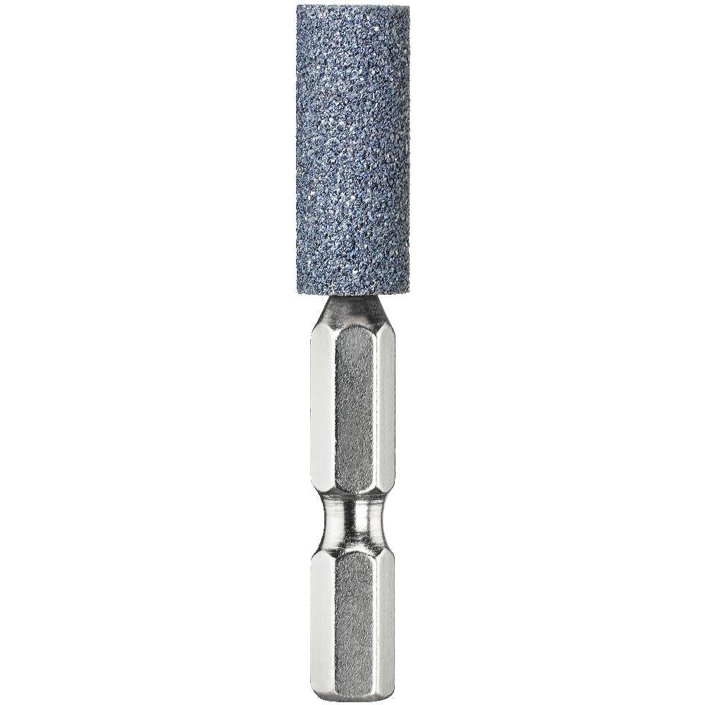 Metal drill bit with a textured cylindrical head on a white background