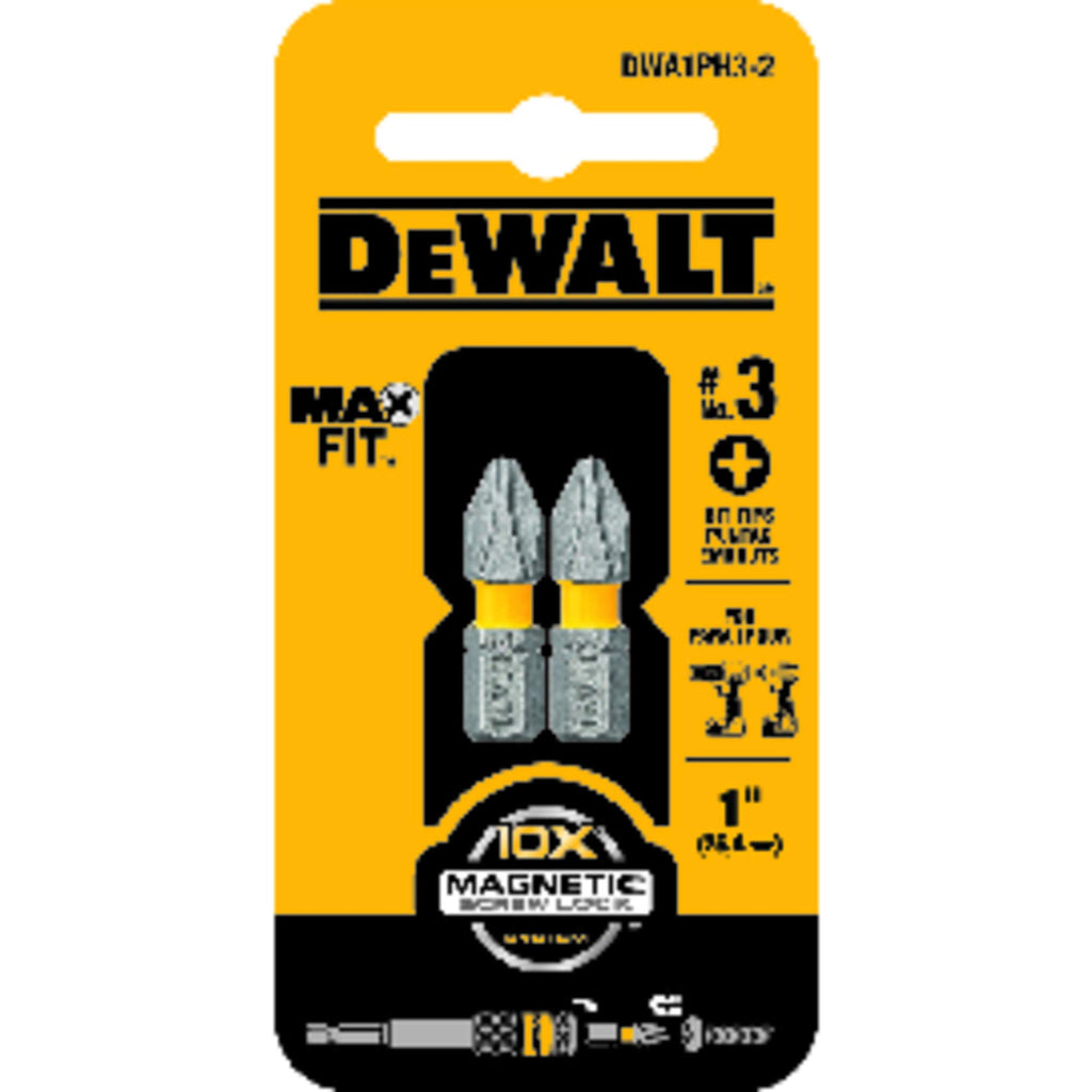DeWalt drill bit set packaging with two bits on a yellow and black background