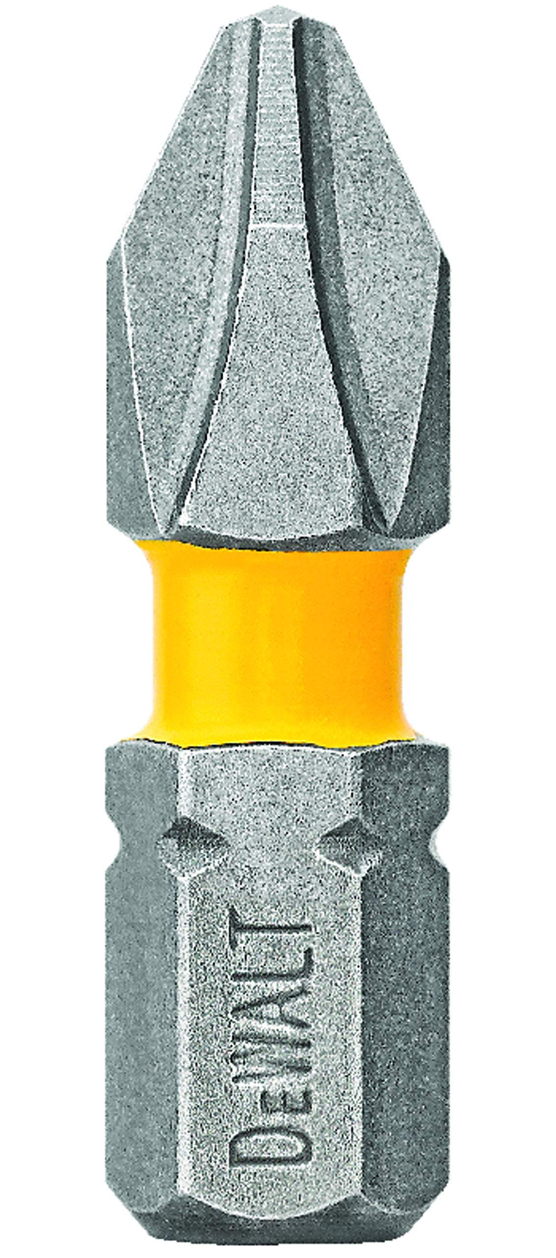 DeWalt drill bit with a yellow shank on a white background