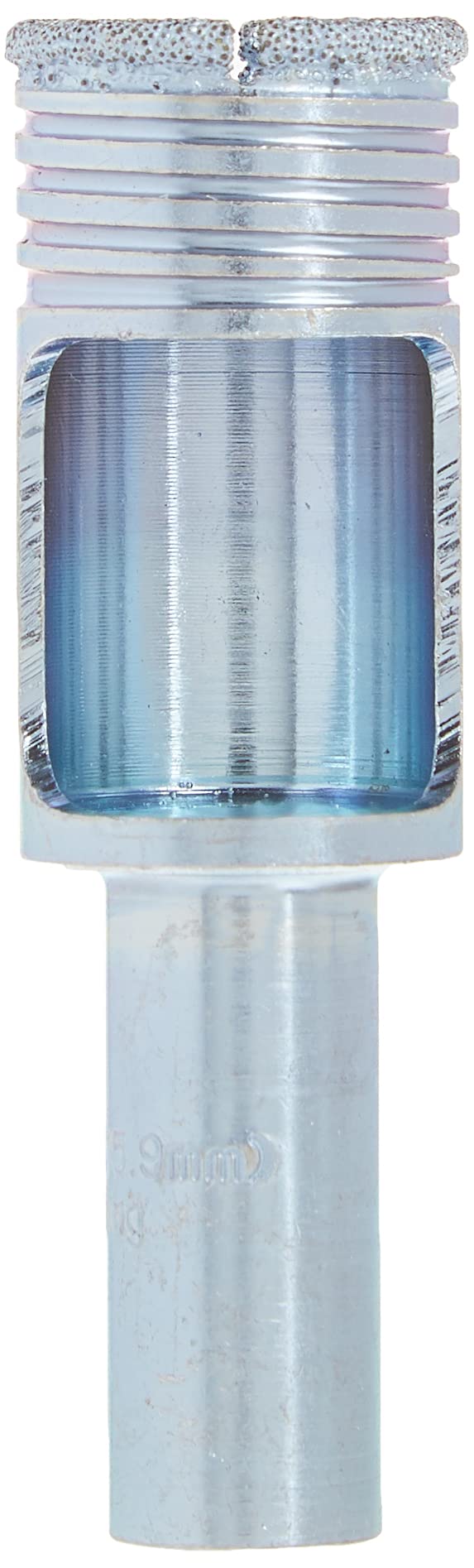 Diamond drill bit with a blue cutting section on a white background
