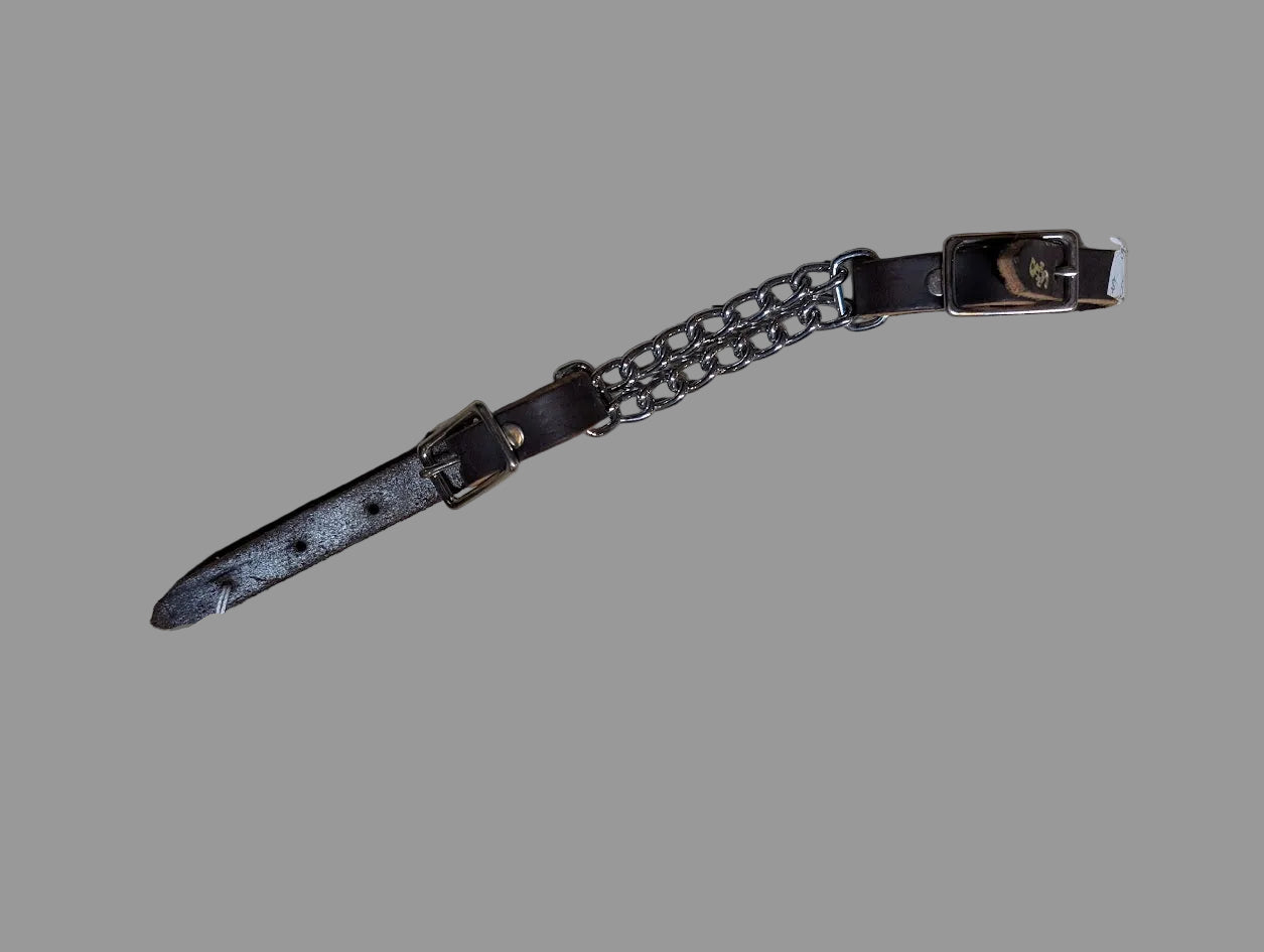 Dark Brown leather curb with a double chain