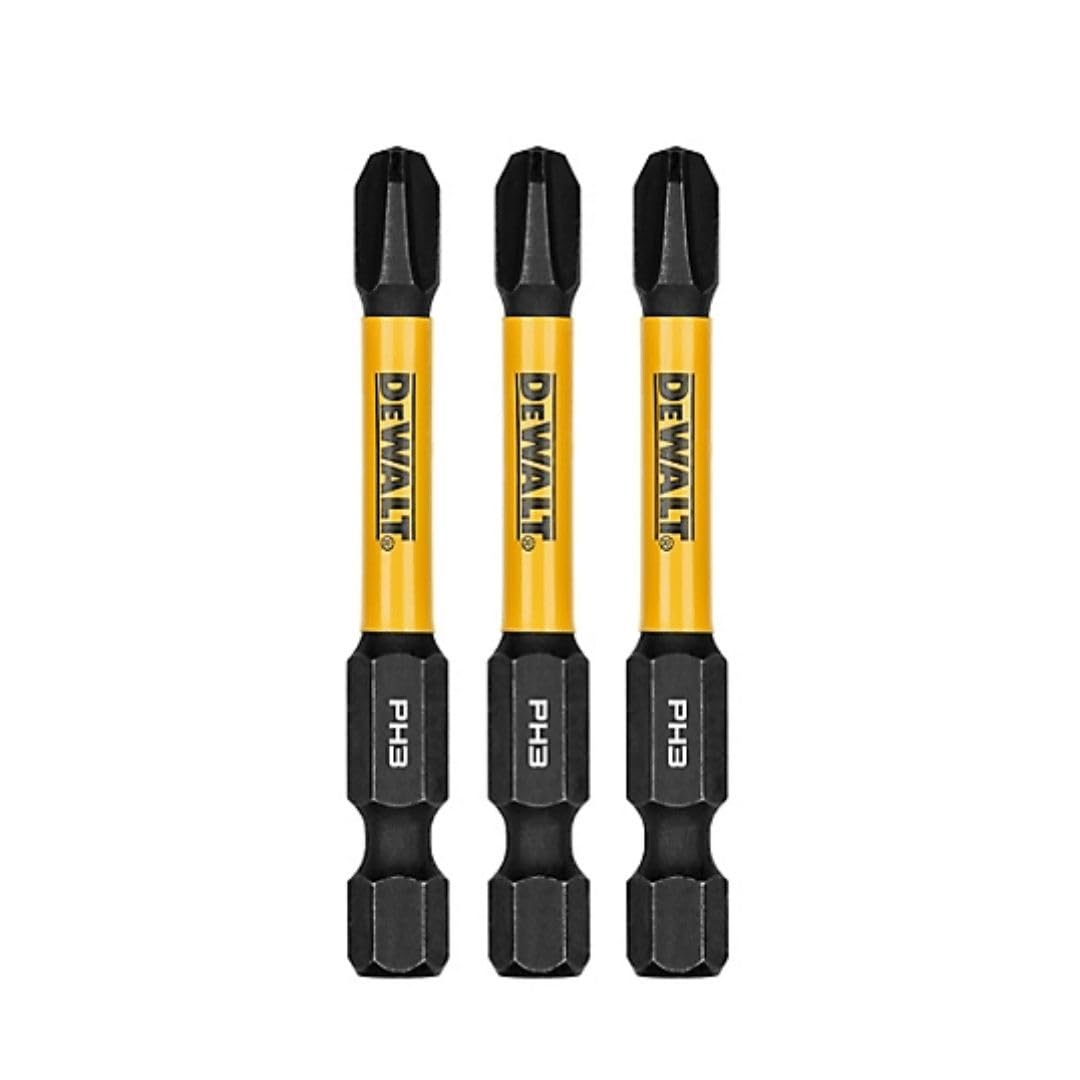 Three DEWALT PH3 drill bits on a white background