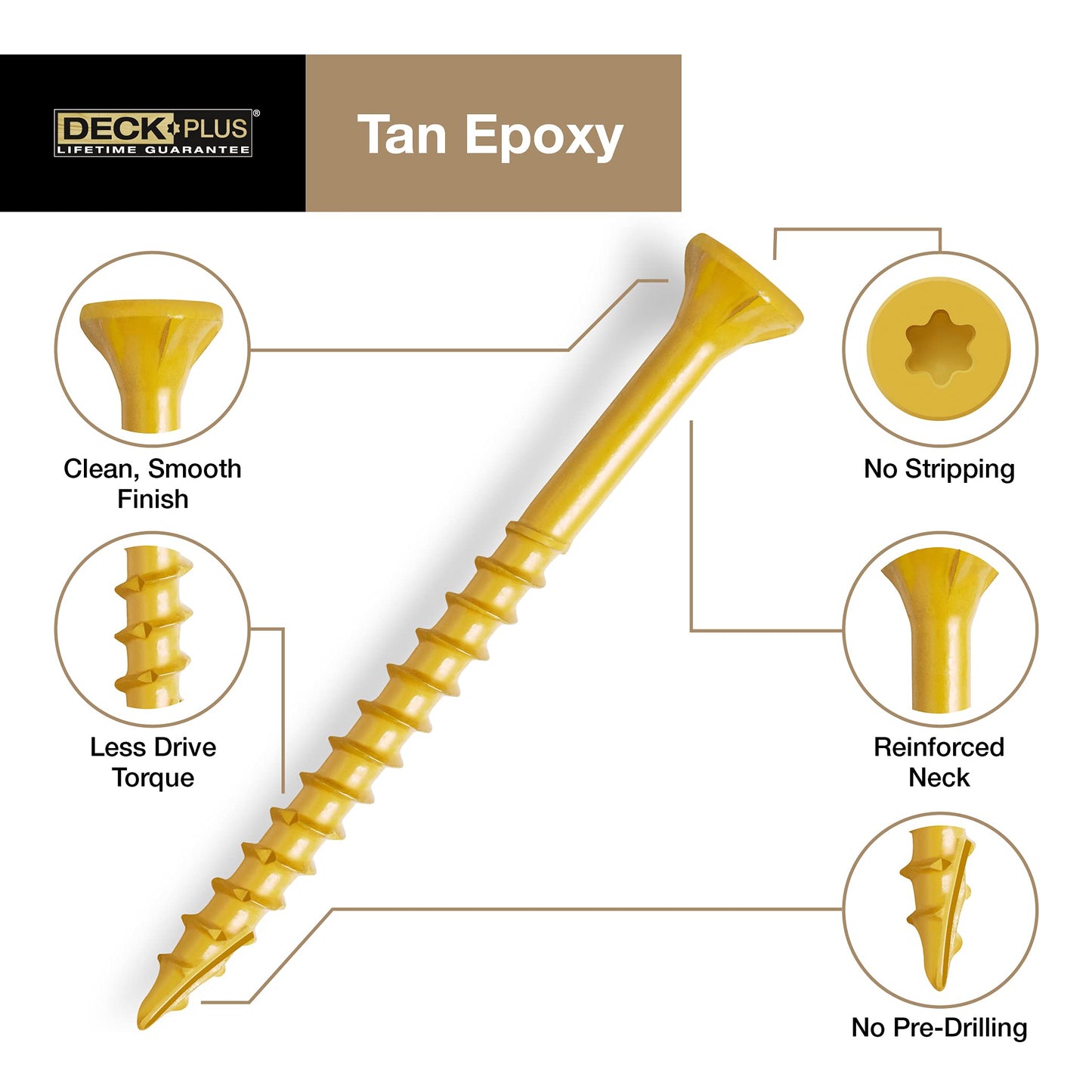 Deck Plus 48415 Wood Screws #10 x 2-1/2", Tan, 1lb Box