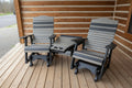 Comfy Gliding Settee with cup holders on a log home porch