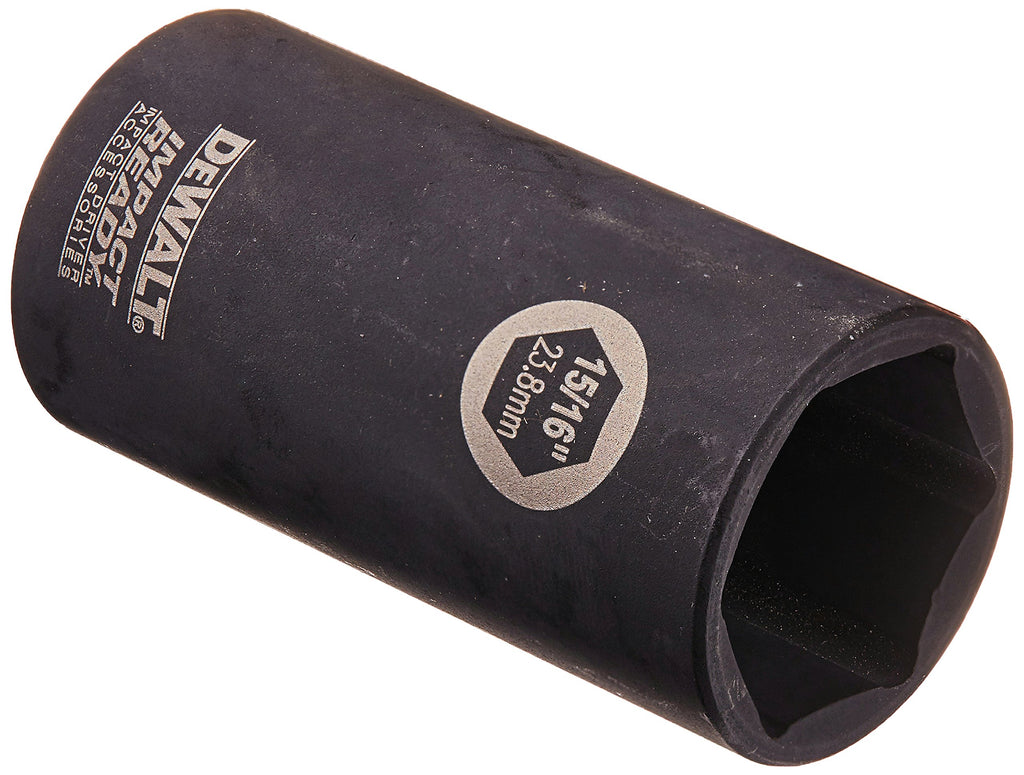 Black Dewalt impact wrench socket on a white background