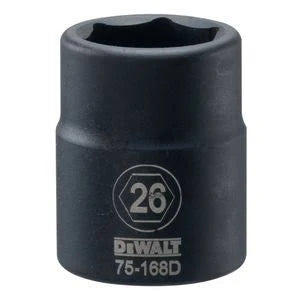 Black impact socket with 'DeWalt' branding and size '26'