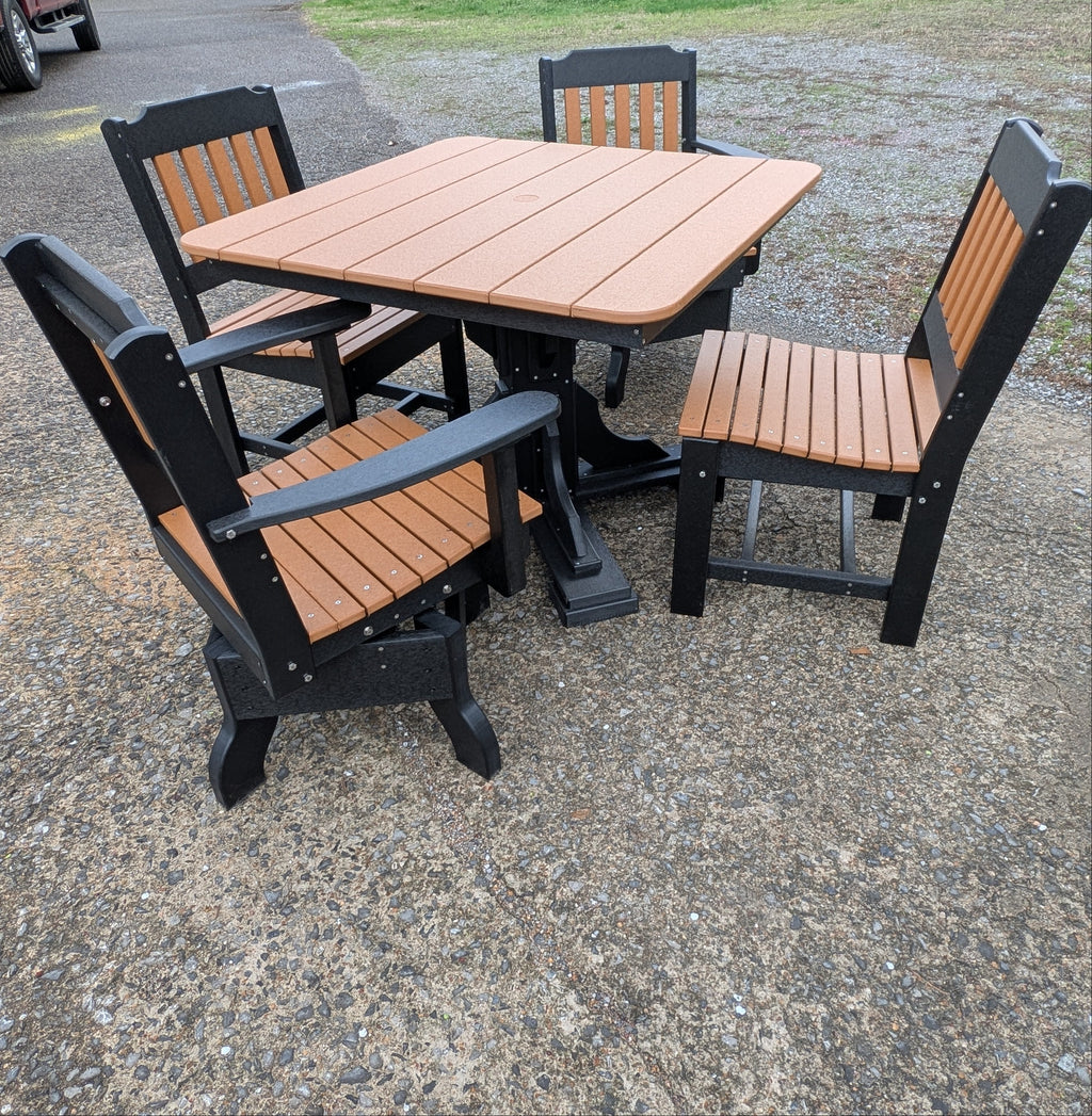 Outdoor poly furniture dining table and 4 chairs black and cedar color