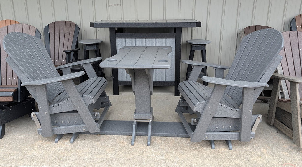 Outdoor Swivel glider settee with a swivel table.