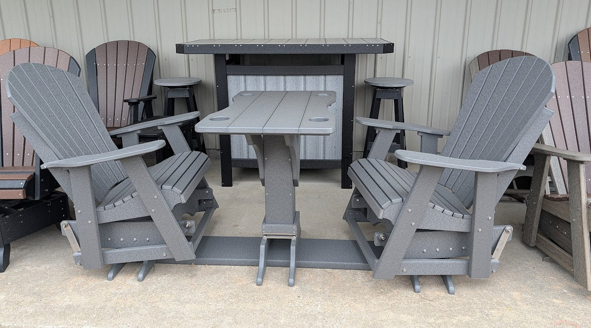 Outdoor Swivel glider settee with a swivel table.