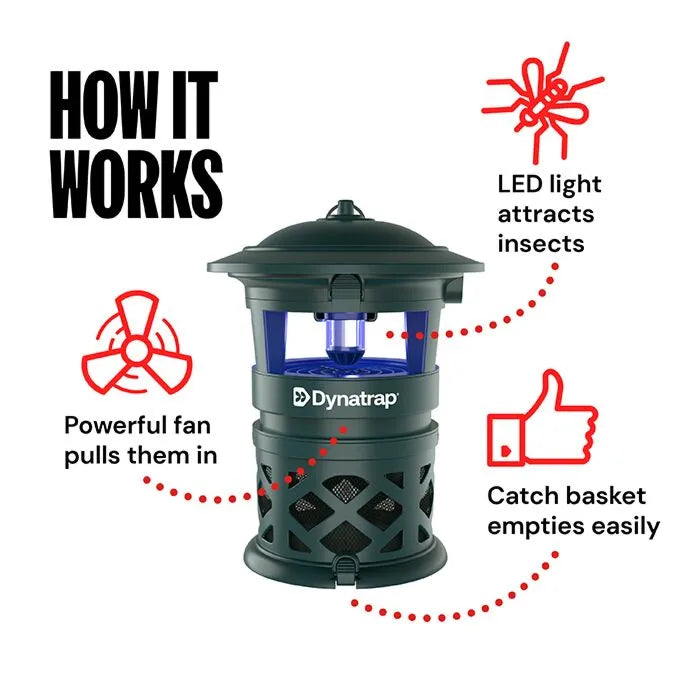 Close-up of Dynatrap mosquito trap showing UV light and insect retaining cage