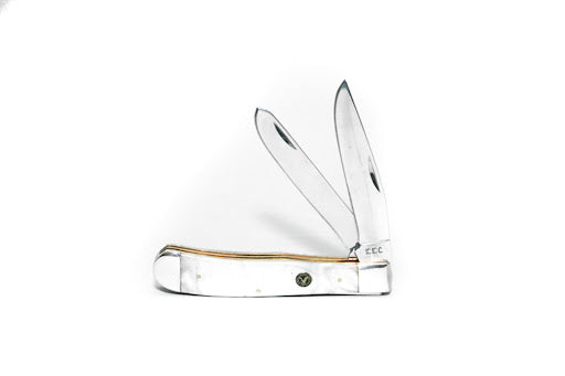 Trapper knife with two blades open on a white background